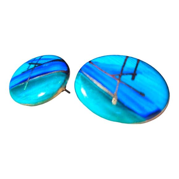 New Porcelain Oval Handcrafted Painted Pierced Earrings - Picture 4 of 4